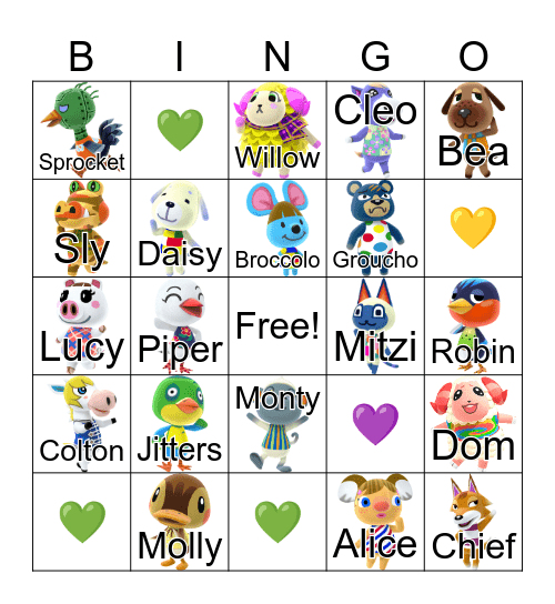 Animal Crossing Bingo Card