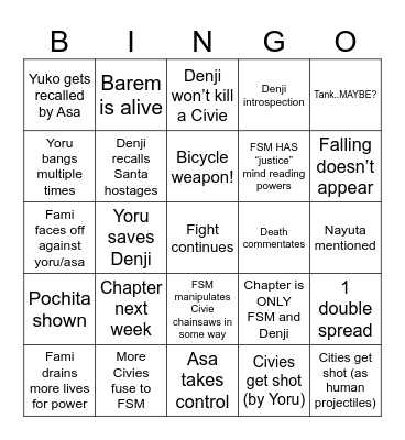Chainsawman 203 Bingo Card