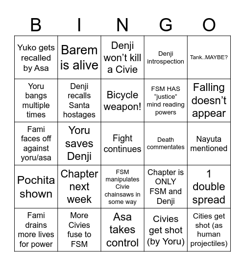 Chainsawman 203 Bingo Card