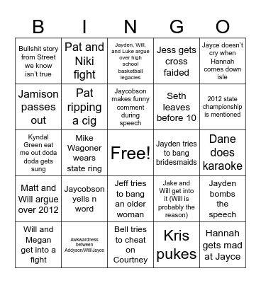 Jayces Wedding Bingo Card