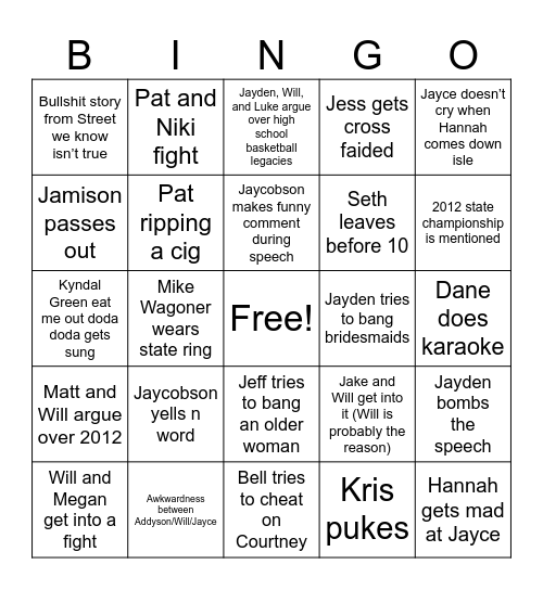 Jayces Wedding Bingo Card