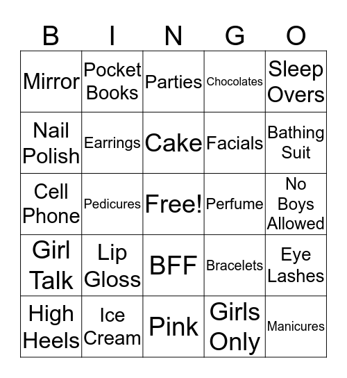 Mia's Mingo Bingo Card