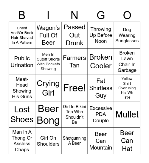 Indy 500 Bingo Card