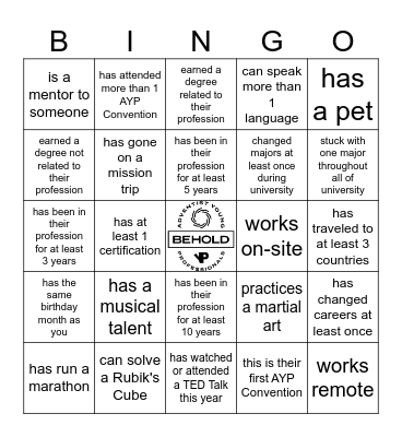 AYP Behold Convention 2025 Bingo Card