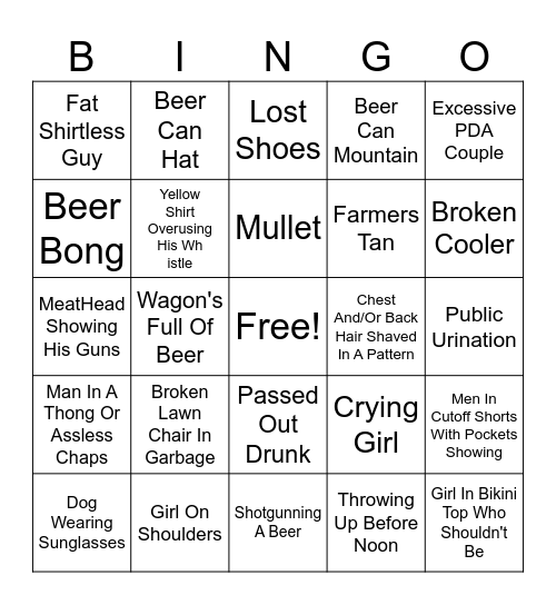 Indy 500 Bingo Card