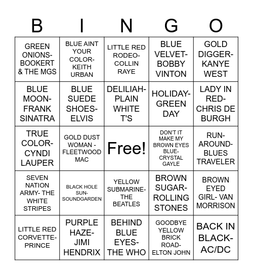 COLORS Bingo Card