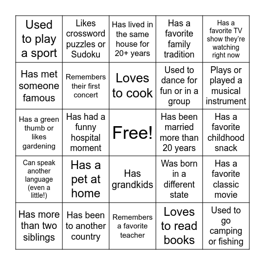 LIFE BINGO Card