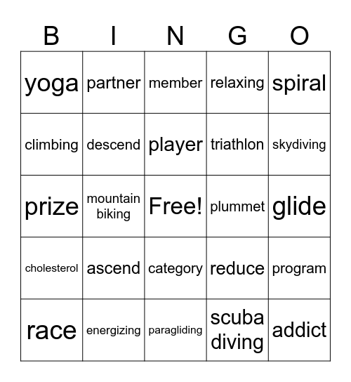 Vocabulary review Bingo Card