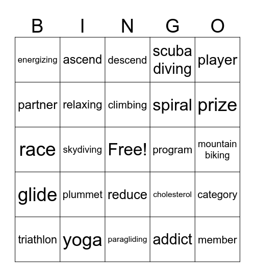 Vocabulary review Bingo Card