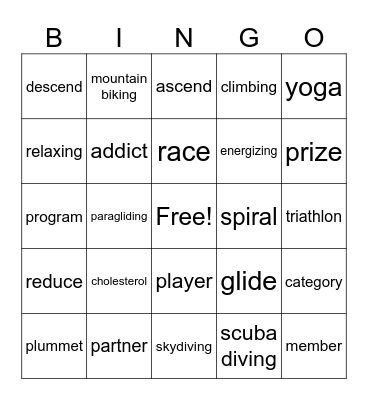 Vocabulary review Bingo Card