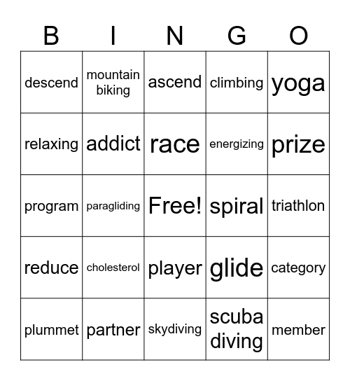 Vocabulary review Bingo Card