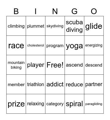 Vocabulary review Bingo Card
