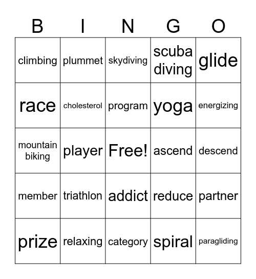 Vocabulary review Bingo Card