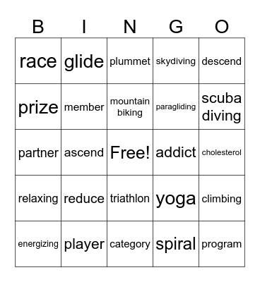 Vocabulary review Bingo Card