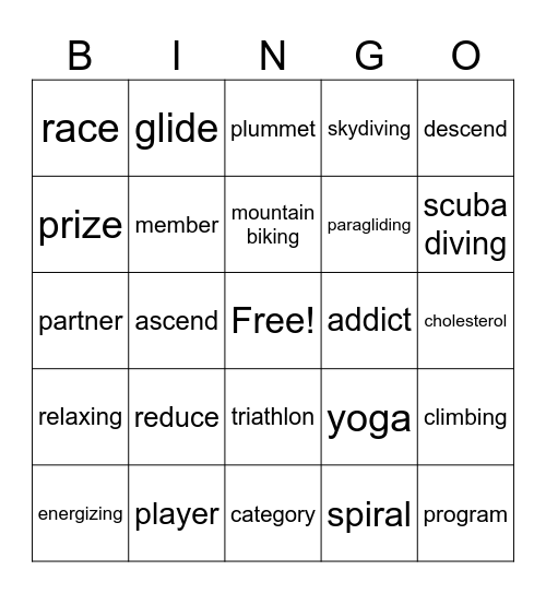Vocabulary review Bingo Card
