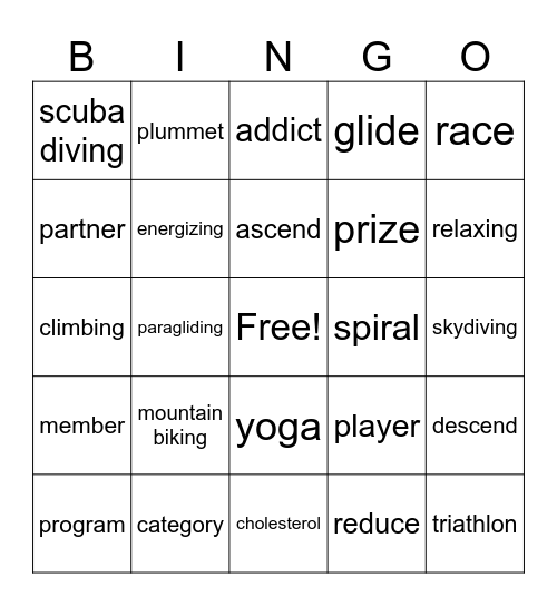 Vocabulary review Bingo Card