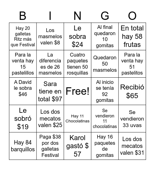 Bingo Aditivo 1° Bingo Card