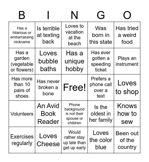 Find someone who... Bingo Card