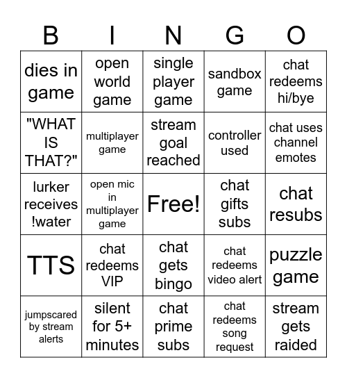Sprout's Stream Bingo Card