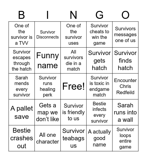 Dbd Bingo Card