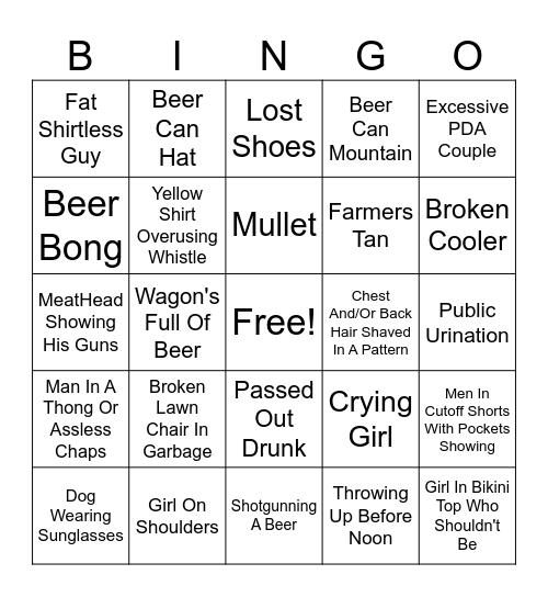 Indy 500 Bingo Card