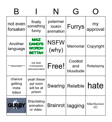 Forsaken tiktok BINGO challenge Bingo Card
