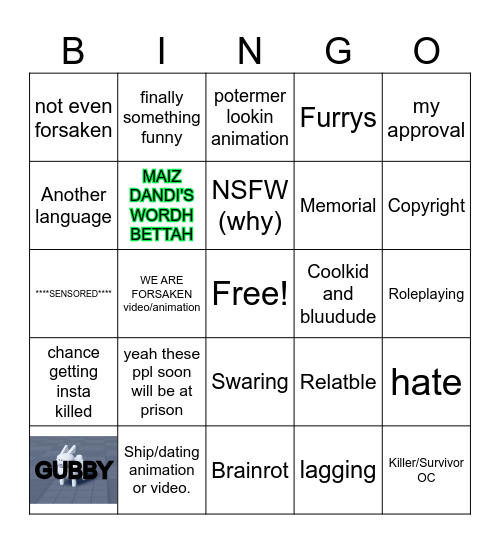 Forsaken tiktok BINGO challenge Bingo Card