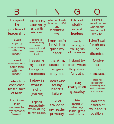 Adab with Leaders Bingo Card