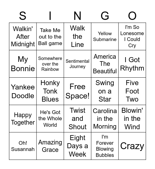 SINGO! Bingo Card