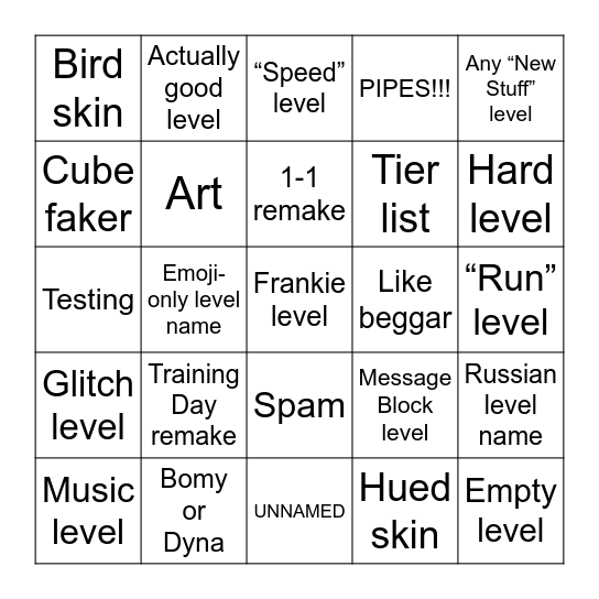 LM Recent Bingo Card