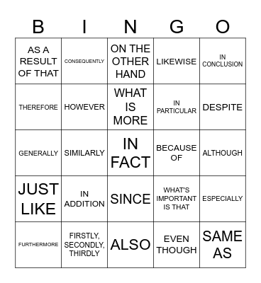 LINKING WORDS Bingo Card