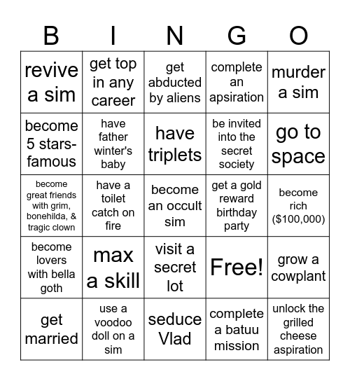 ultimate sims 4 bingo challenge Bingo Card