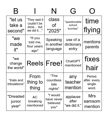 Graduation Quotes Bingo Card