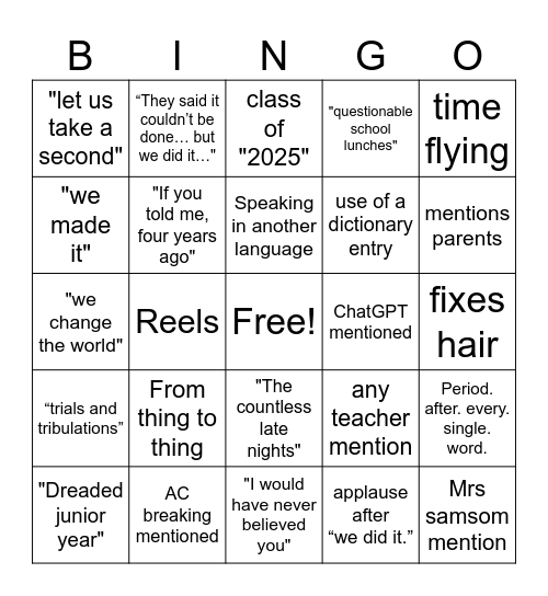 Graduation Quotes Bingo Card