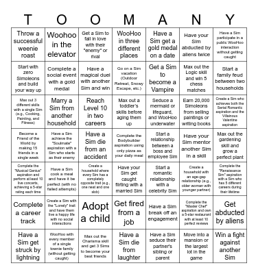 The Sims 4 Bingo Card