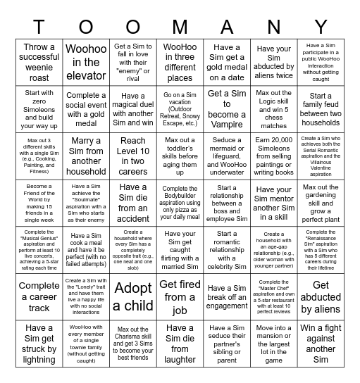 The Sims 4 Bingo Card