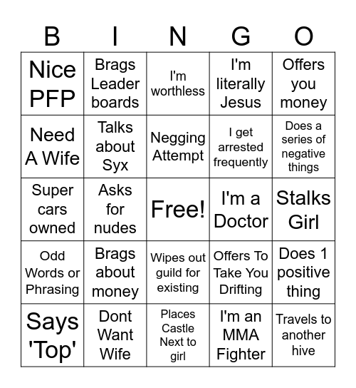 Sam Bingo - Guild Edition Bingo Card