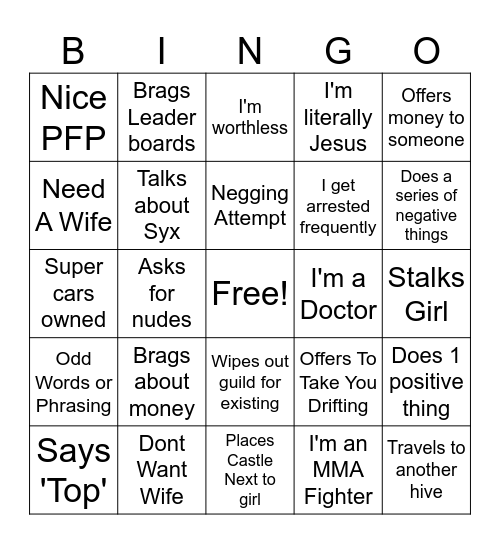 Sam Bingo - Guild Edition Bingo Card