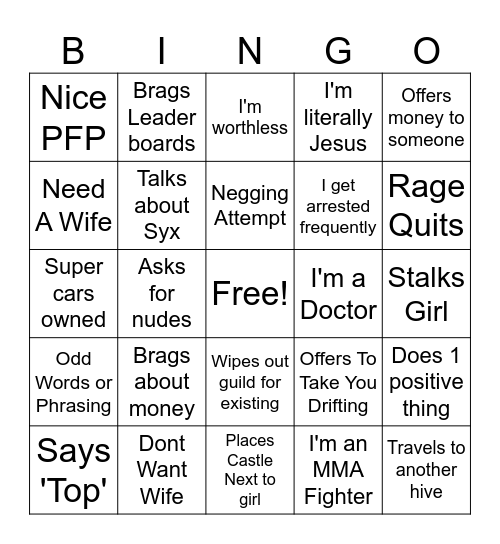 Sam Bingo - Guild Edition Bingo Card