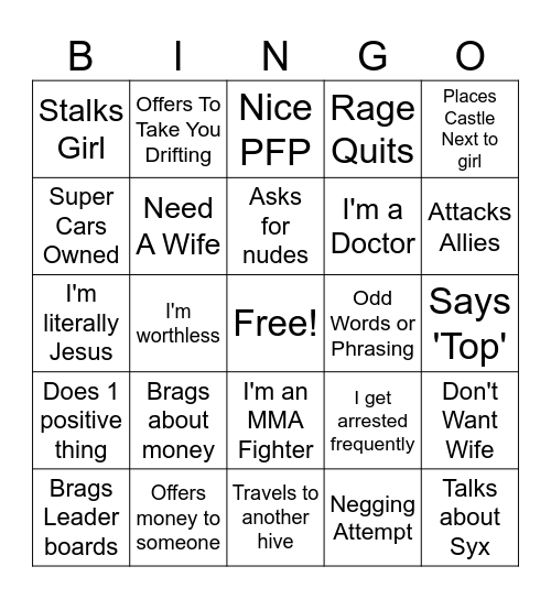 Sam Bingo - Guild Edition Bingo Card