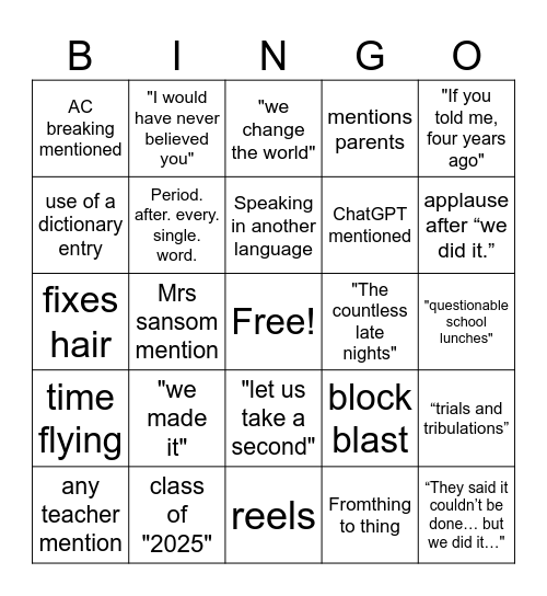 Graduation Quotes Bingo Card