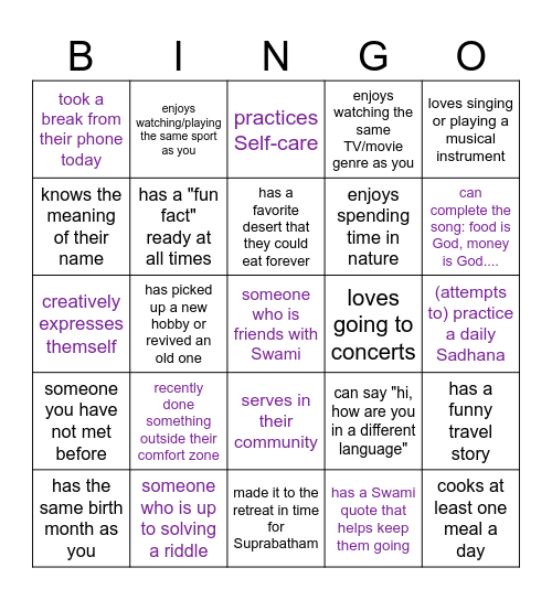 Shining with Sai Bingo Card