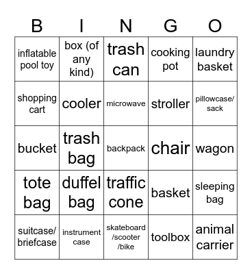 what people are going to bring Bingo Card