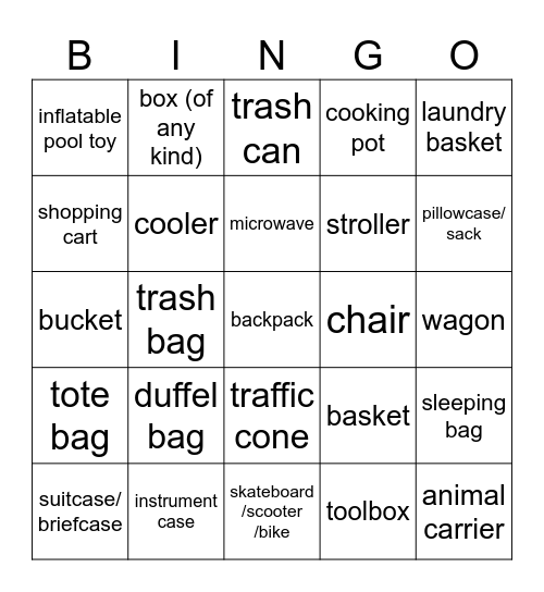 what people are going to bring Bingo Card