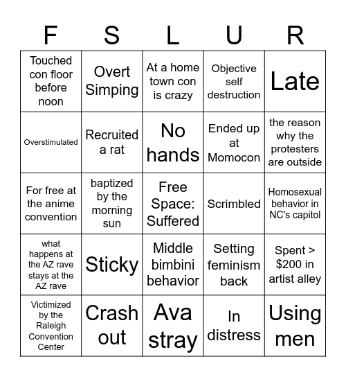 Animazement Bingo Card