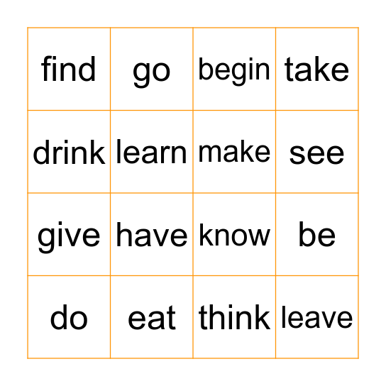 Irregular verbs Bingo Card