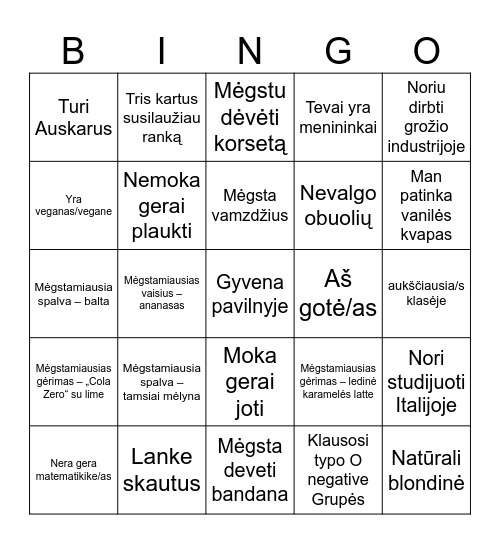 Dviliktokų bingo Card