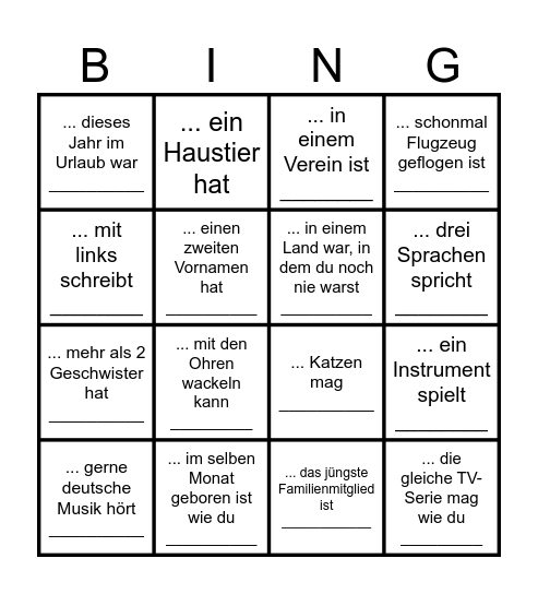 Finde eine Person, die... Bingo Card