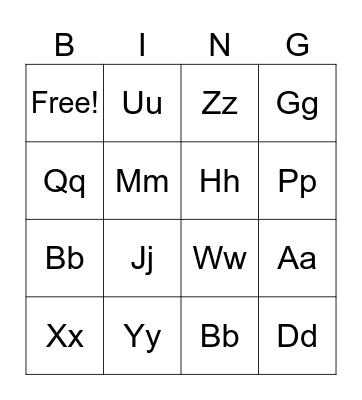 ABC Bingo Card