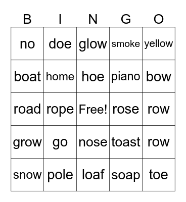 Long O Sound Bingo Card